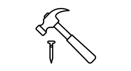 Clean outline hammer icon for tools, DIY projects, construction, repair, craftsmanship and hardware design.

