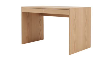 Isolated modern office desk, minimalist wooden desk, two drawers, wood texture, no hardware