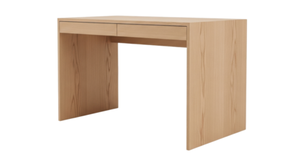 Isolated modern office desk, minimalist wooden desk, two drawers, wood texture, no hardware