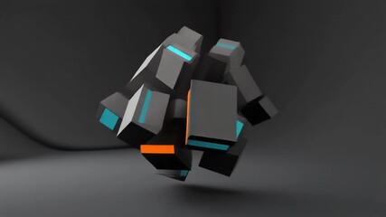 Abstract Futuristic SciFi Cube Rotating in Dark Space. - Powered by Adobe
