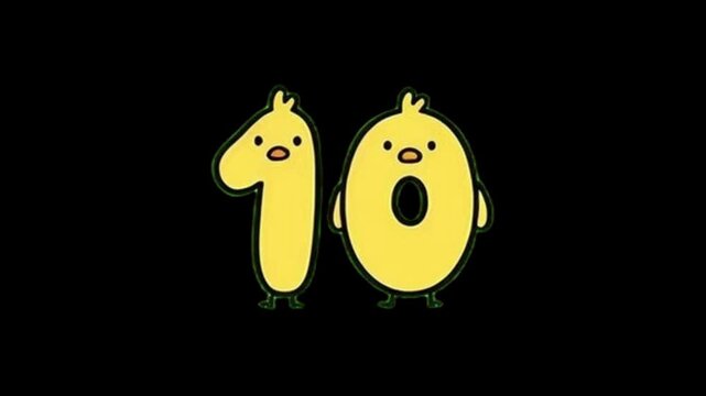 【15秒カウントダウン】丸くて可愛いひよこの数字アニメーションタイマー（黒背景）