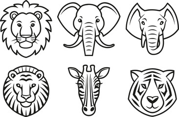Different Animals Set in Outline Style. Wild Animals Collection in Clean Outlines. Various Animals Set in Line Art. Animal Outline Set for Illustration. Simple Animals Set in Thin Outlines