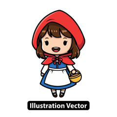 Little Red Riding Hood Cartoon Illustration Carrying Basket, Isolated on White Background