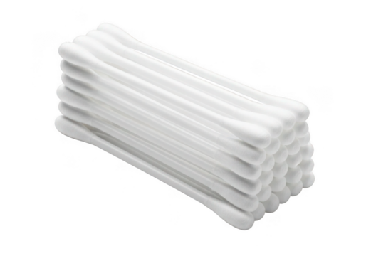 Stack of white cotton swabs with rounded tips isolated on transparent background