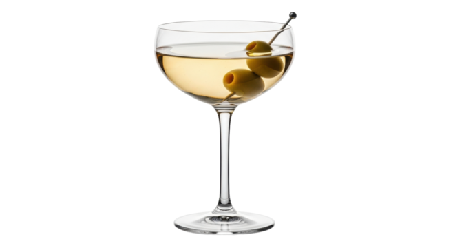 Isolated cocktail drink with green olive garnish for a refreshing alcoholic beverage