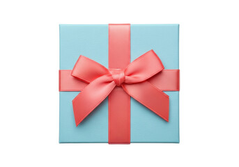 Isolated light blue gift box tied with pink ribbon. Present for special occasion celebration