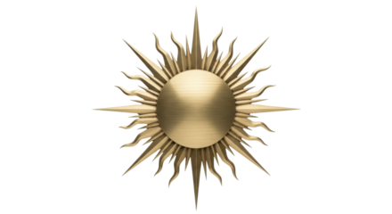 Isolated Gold Sun Design Element Shines Radiantly Metallic Golden Round Center Decorative