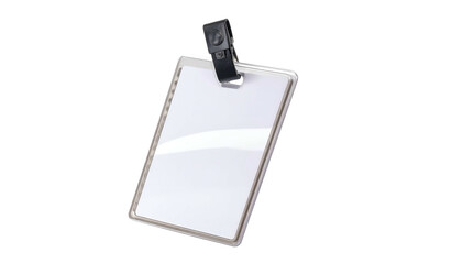 Blank Plastic ID Badge Holder with Clip on White Background