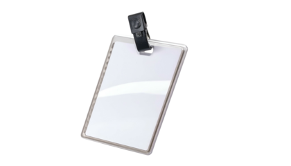 Blank Plastic ID Badge Holder with Clip on White Background