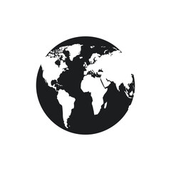 Fototapeta premium A black and white graphic illustration of the Earth, showing continents against a solid background.