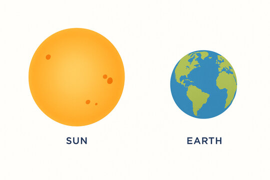 Vector Illustration of Earth and Sun with fully visible with smooth gradient surface and sunspot details
