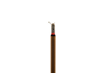 Isolated incense stick burning slowly, emitting red glow and aroma in air, relaxation tool