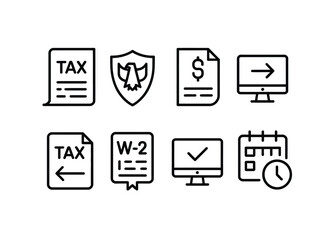 Tax Icons: Illustrating essential concepts such as document, currency, security, deadline, and payment. conveying the financial and legal landscape. 