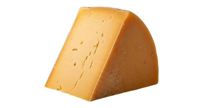 Isolated block of cheese, hard orange cheese wedge ready for food styling and presentations