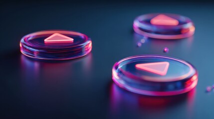 Neon illuminated play and pause streaming media control icons