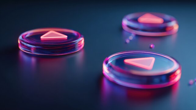 Neon illuminated play and pause streaming media control icons