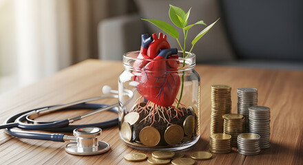 Healthy heart symbolizing financial growth and investment in medical care and well being