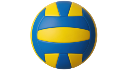 Isolated yellow and blue sports volleyball ready for game practice at the sand beach studio