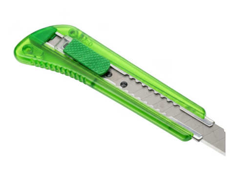 Bright green utility knife with serrated blade isolated on transparent background - Powered by Adobe