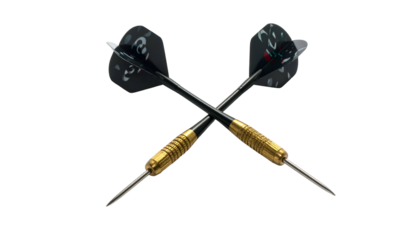 Crossed Professional Darts with Gold Barrels Isolated on White Background