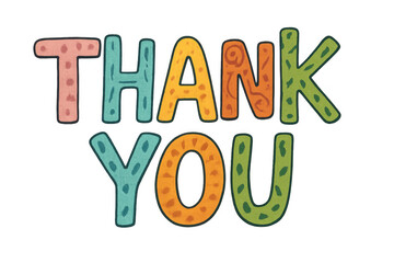 Thank you text lettering expressing gratitude and appreciation with colorful playful typography on a transparent background