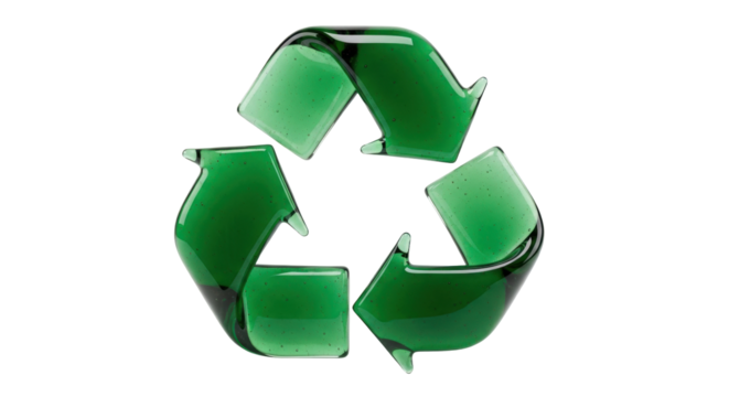 Isolated Recycling Symbol Made of Green Glass, Environmentally Friendly, Eco Concept
