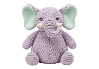 Isolated lavender elephant plush toy, cozy knitted fabric, cute stuffed animal for babies