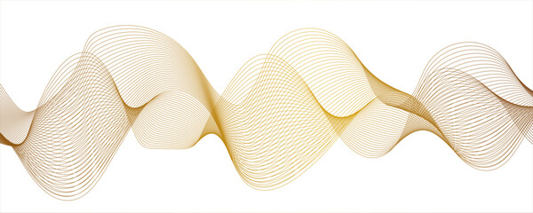 Minimalist abstract wave design consisting of smooth, flowing white and golden lines on a white background. Flowing, and Dynamic Ribbon Pattern of Thin, Intertwined Lines. 