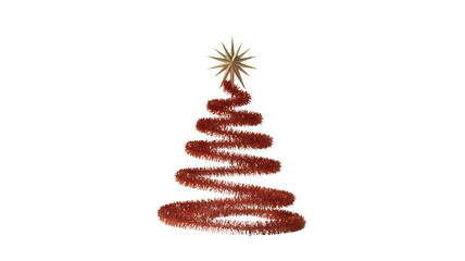 Festive glowing red ribbon christmas tree with a golden star on top isolated on transparent background