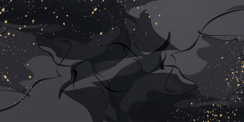 Abstract background with black ink wave design and luxurious and elegant gold splashes. Modern background concept for invitations and awards. EPS. 5