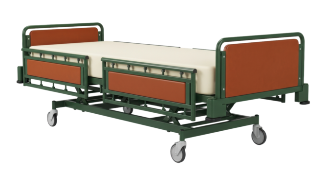 Isolated adjustable hospital bed with mattress, nursing equipment for patient health care