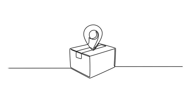 Box with Location Pin continuous one line drawing animation, Continuous one line drawing Stack of cardboard box with location pin. Single line drawing illustration Stack of carton box. Online delivery