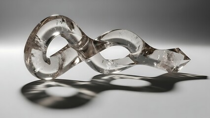 Clear glass sculpture with interlocking loops and a diamond-shaped end.