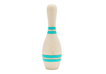 Isolated bowling pin with teal stripes for sports play or decorative interior ornament item