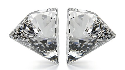 Two halves of a diamond, cut and polished, side by side.