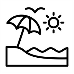 Single beach icon with black line style for design element or coloring book element
