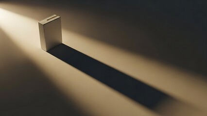 Minimalist shot of a rectangular object casting a long shadow in a spotlight.