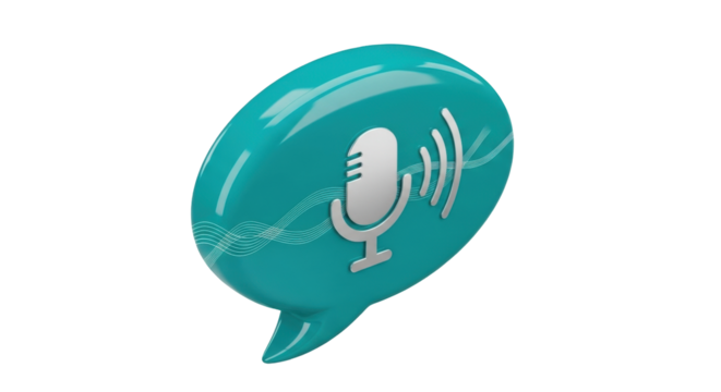 Isolated turquoise speech bubble microphone icon for voice messages, audio chat app online