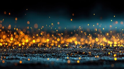 Abstract Blue and Gold Glitter Background with Black Night Sky, Vintage Blur Filter for Christmas and New Year Banner Design