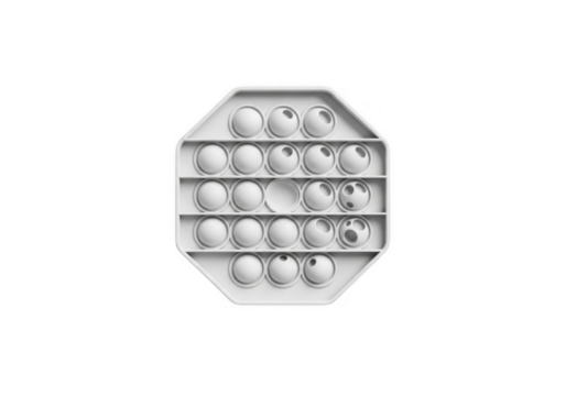 Octagonal white pop it fidget toy with many bubbles isolated on transparent background