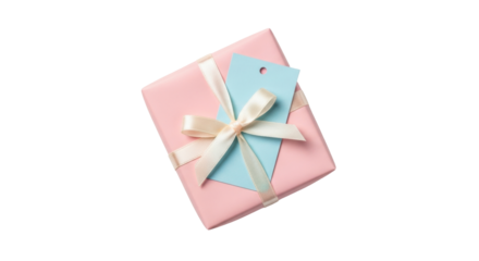Isolated pink gift box with bow and gift tag presents a thoughtful sentiment for receiver