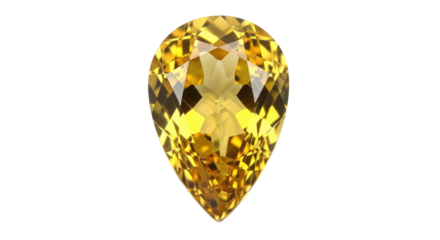 Isolated teardrop gemstone, radiant golden topaz with intricate facets on jewelry craftwork