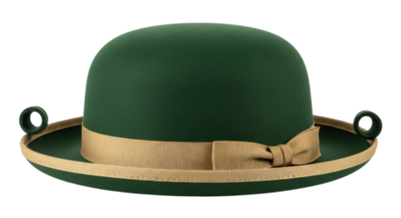 Isolated Green hat with ribbon bow, chic flapper style, vintage ladies, accessory, headwear