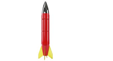 Isolated retro futuristic rocketship toy, ready to launch, a colorful and shiny design object