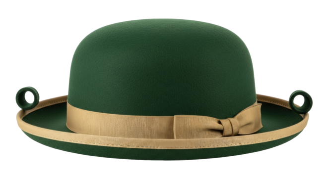 Isolated Green hat with ribbon bow, chic flapper style, vintage ladies, accessory, headwear