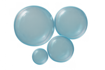 Bubbles floating in various sizes, clear light blue effect with reflections and refractions on a transparent background