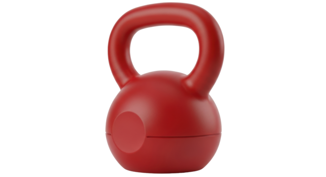Isolated red kettlebell for fitness, strength training, weightlifting, and bodybuilding usage