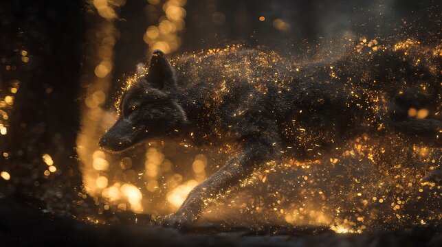 &ldquo;A wolf spirit made of ember and ash running through burning forest, fire particles floating, cinematic fantasy realism, ultra-detailed fine art 