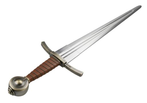 Isolated medieval arming sword longsword, antique weapon, vintage historical equipment cutout