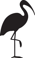 Naklejka premium Black silhouette of a wading ibis bird standing on one leg isolated on white